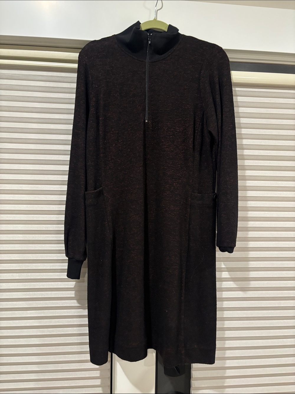 CAbi Black and Maroon Knit Zip-Front Dress